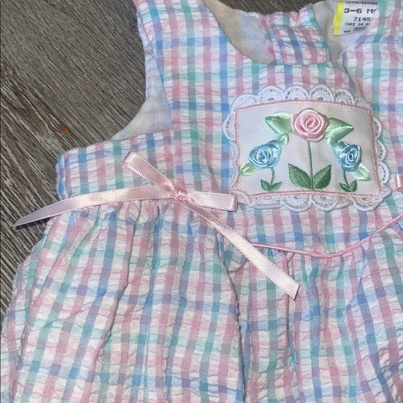Pink and Blue Plaid Baby girls Romper gingham bubble romper size 3 to 6 months - Picture 6 of 6